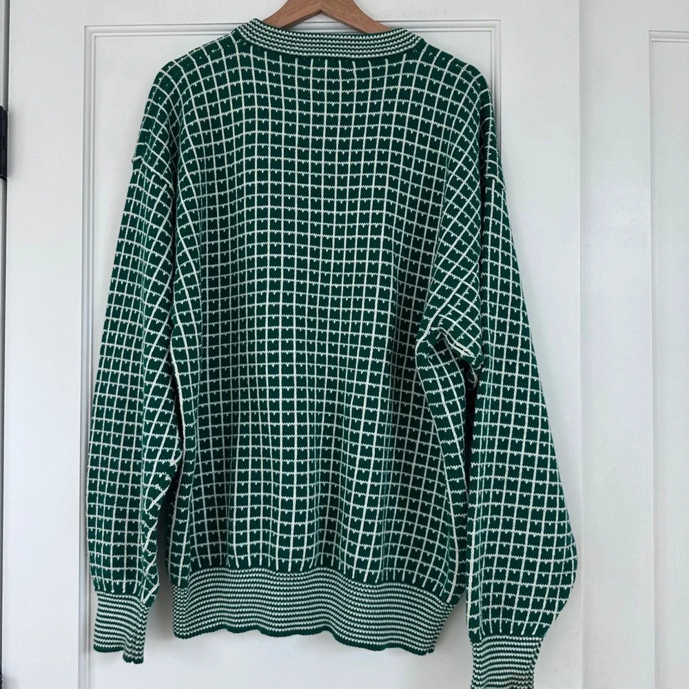 Vintage 90s‎ English Sports Shop Bermuda Green Grid Knit Sweater Cotton Mens L